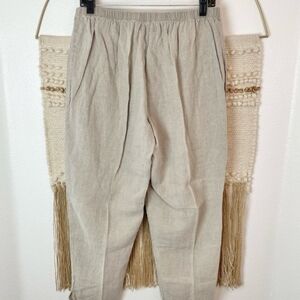 FLAX Pants Womens M Oatmeal 100% Linen Tapered Pull On